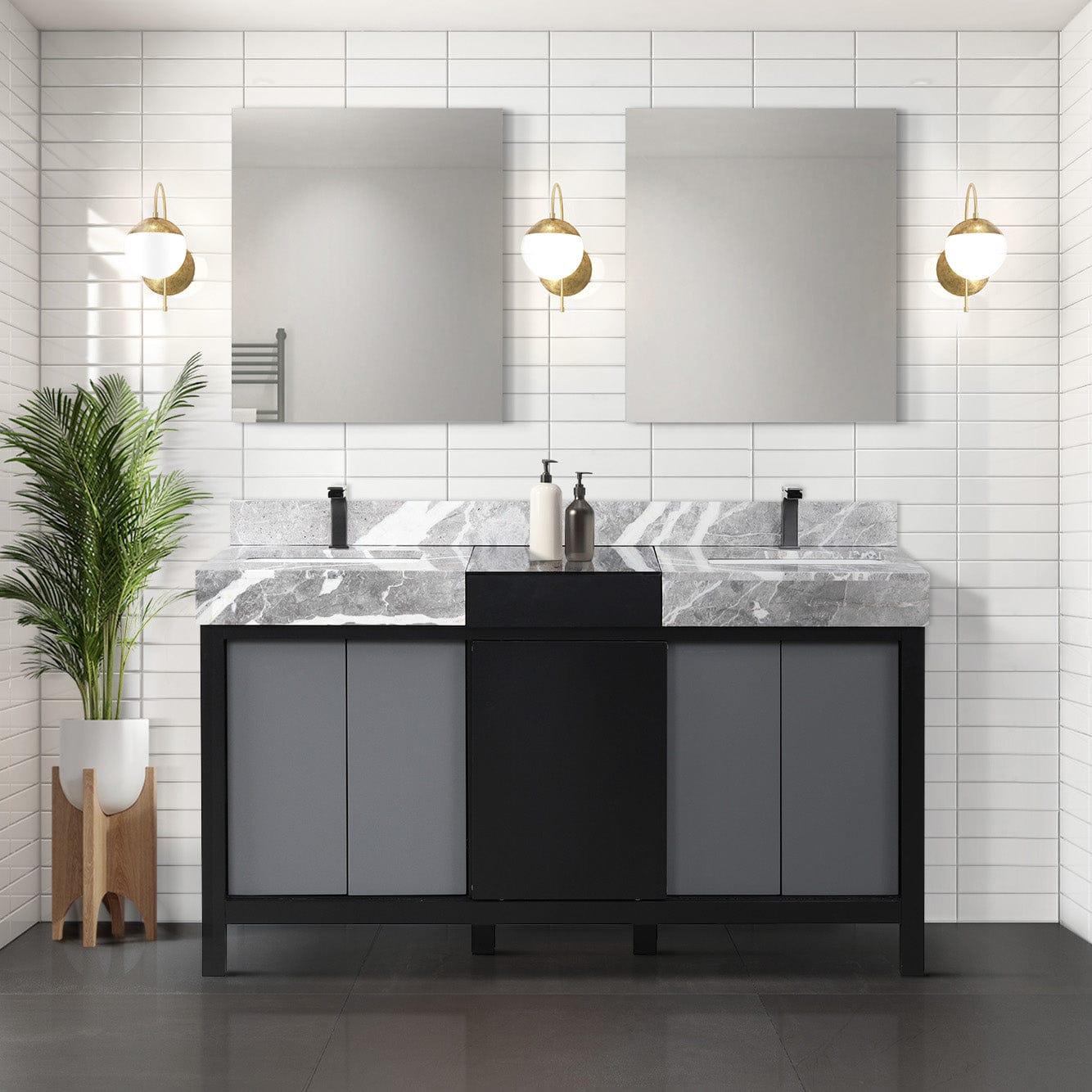 Zilara 60" Black and Grey Double Vanity