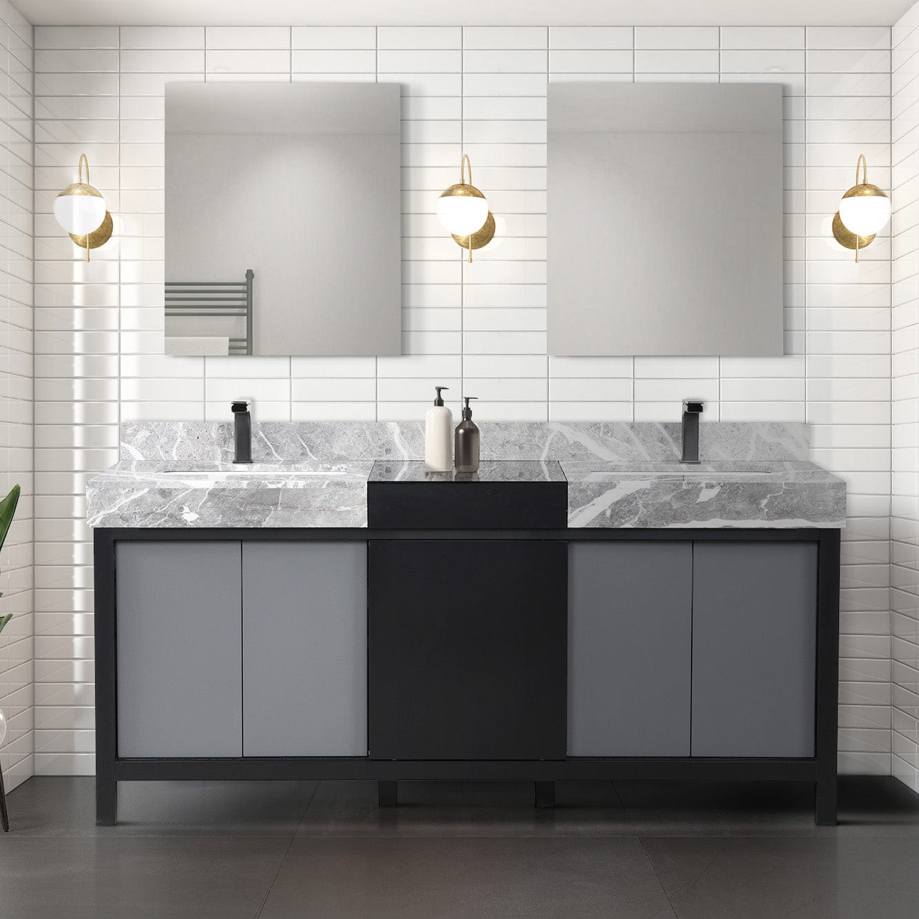 Zilara 72" Black and Grey Double Vanity