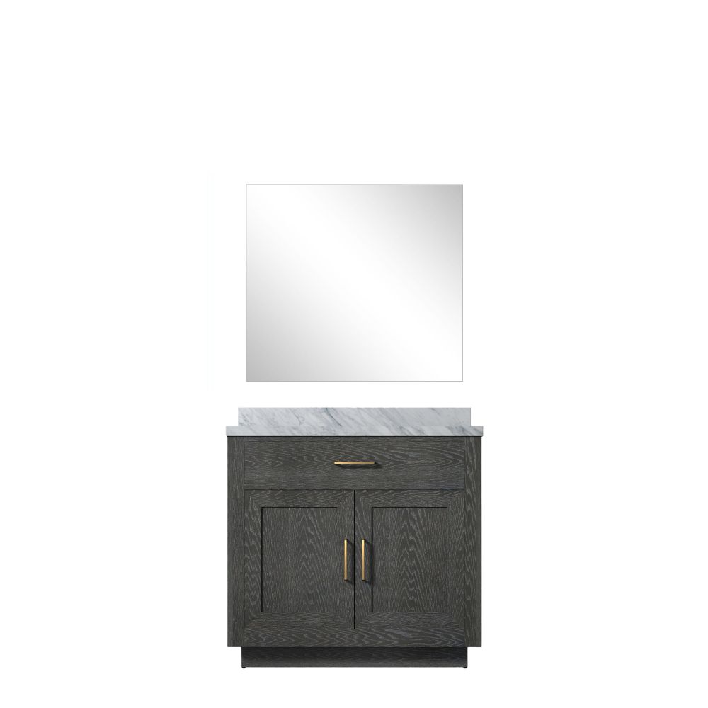 Abbey 36 in W x 22 in. D Black Oak Single Bath Vanity Carrara Marble Countertop and 34 in Mirror