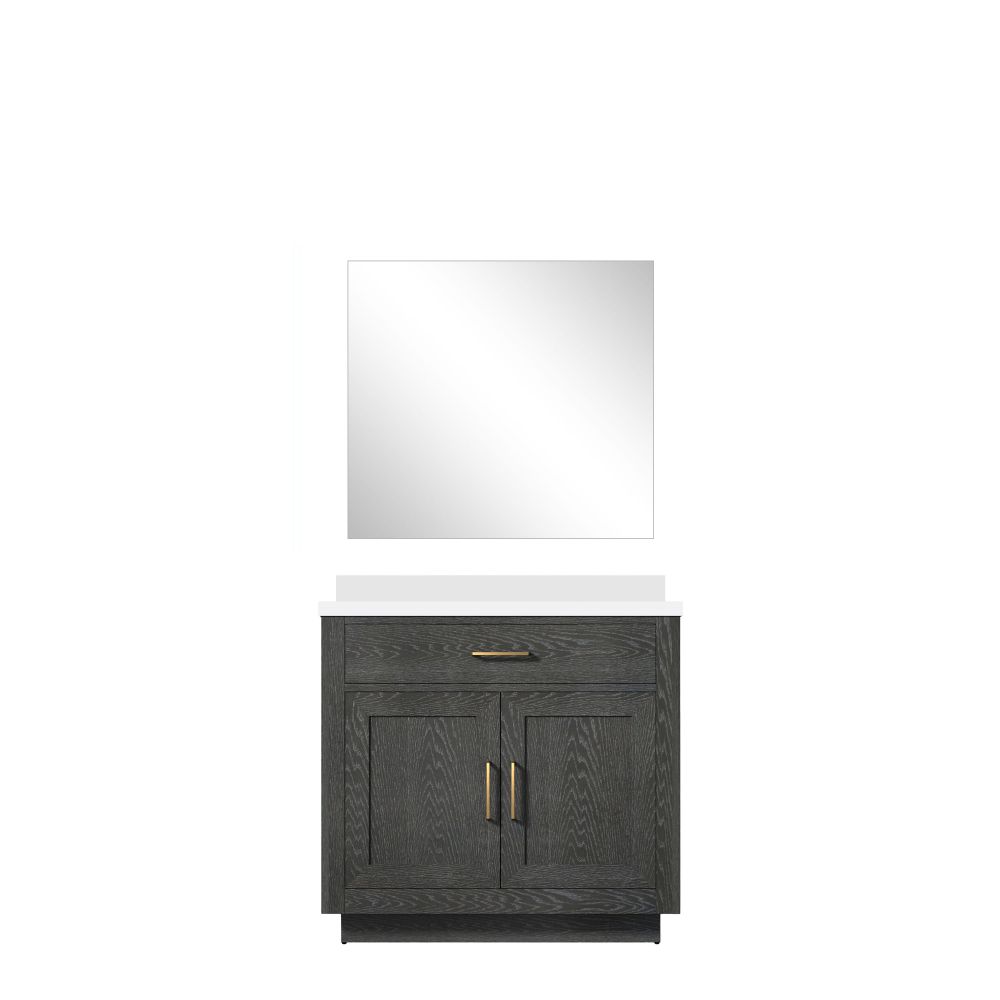 Abbey 36 in W x 22 in. D Black Oak Single Bath Vanity White Quartz Countertop and 34 in Mirror