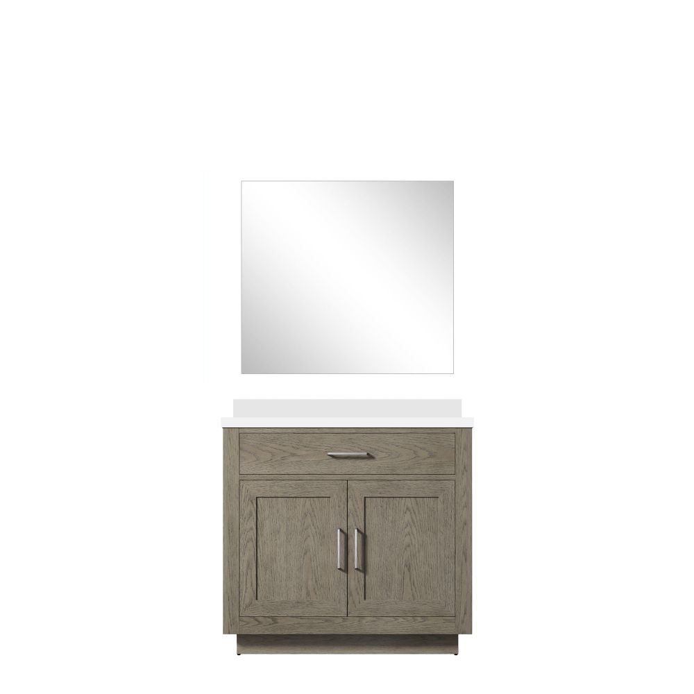 Abbey 36 in W x 22 in. D Grey Oak Single Bath Vanity Cultured Marble Countertop and 34 in Mirror