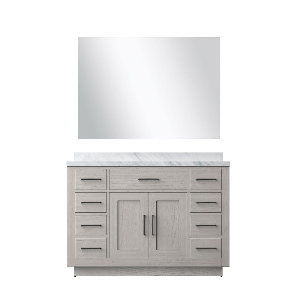Abbey 48 in W x 22 in. D White Oak Single Bath Vanity Carrara Marble Countertop and 43 in Mirror
