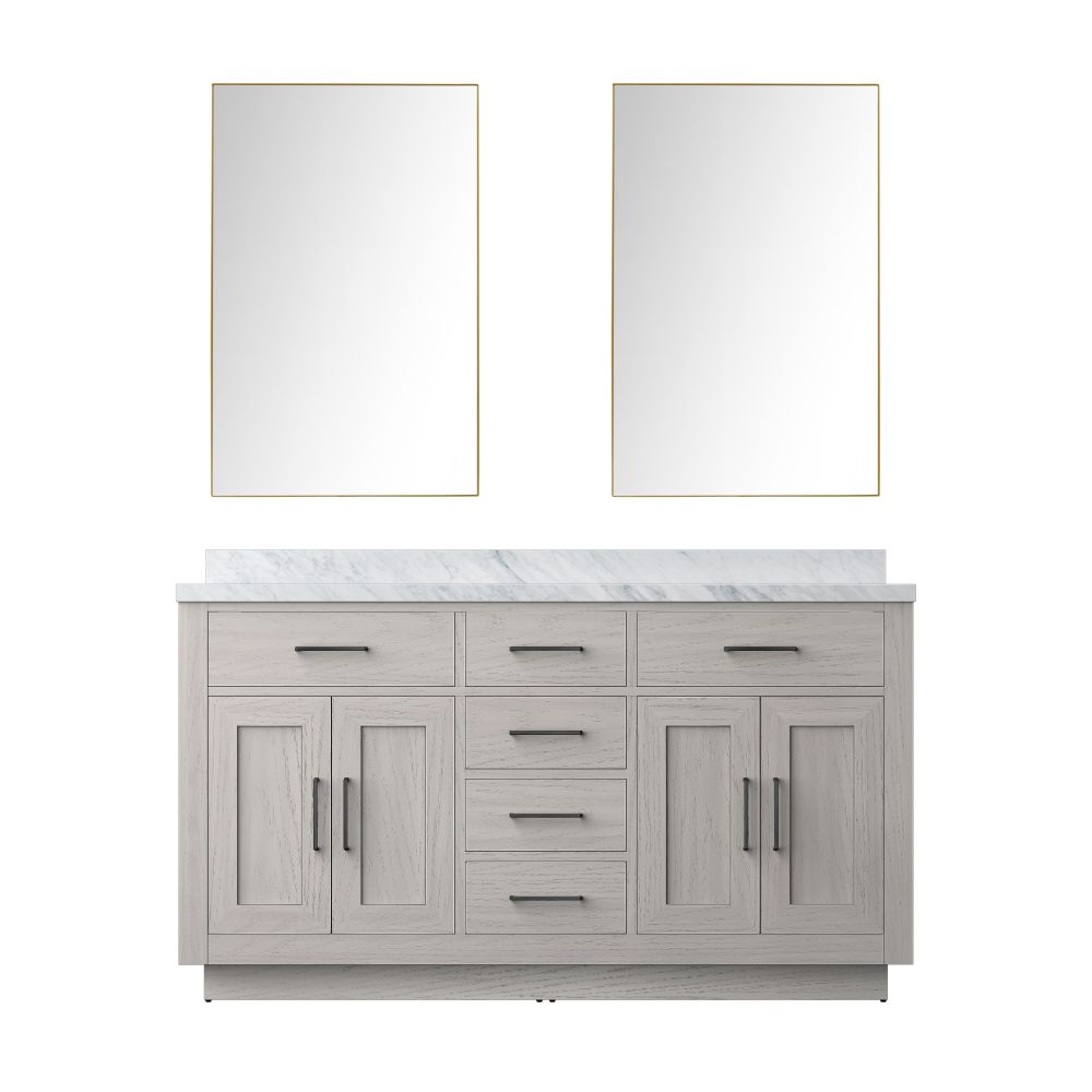Abbey 60 in W x 22 in. D White Oak Double Bath Vanity Carrara Marble Countertop and 55 in Mirror