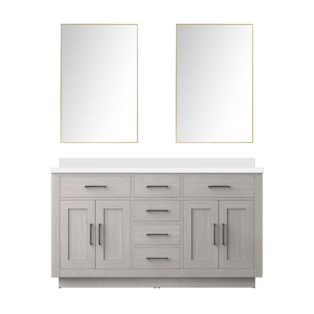 Abbey 60 in W x 22 in. D White Oak Double Bath Vanity White Quartz Countertop and 55 in Mirror