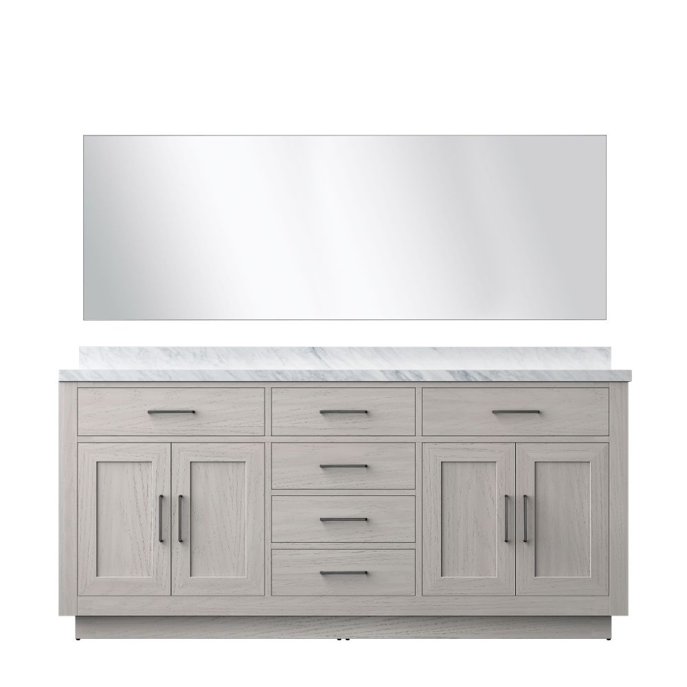 Abbey 72 in W x 22 in. D White Oak Double Bath Vanity Carrara Marble Countertop and 70 in Mirror