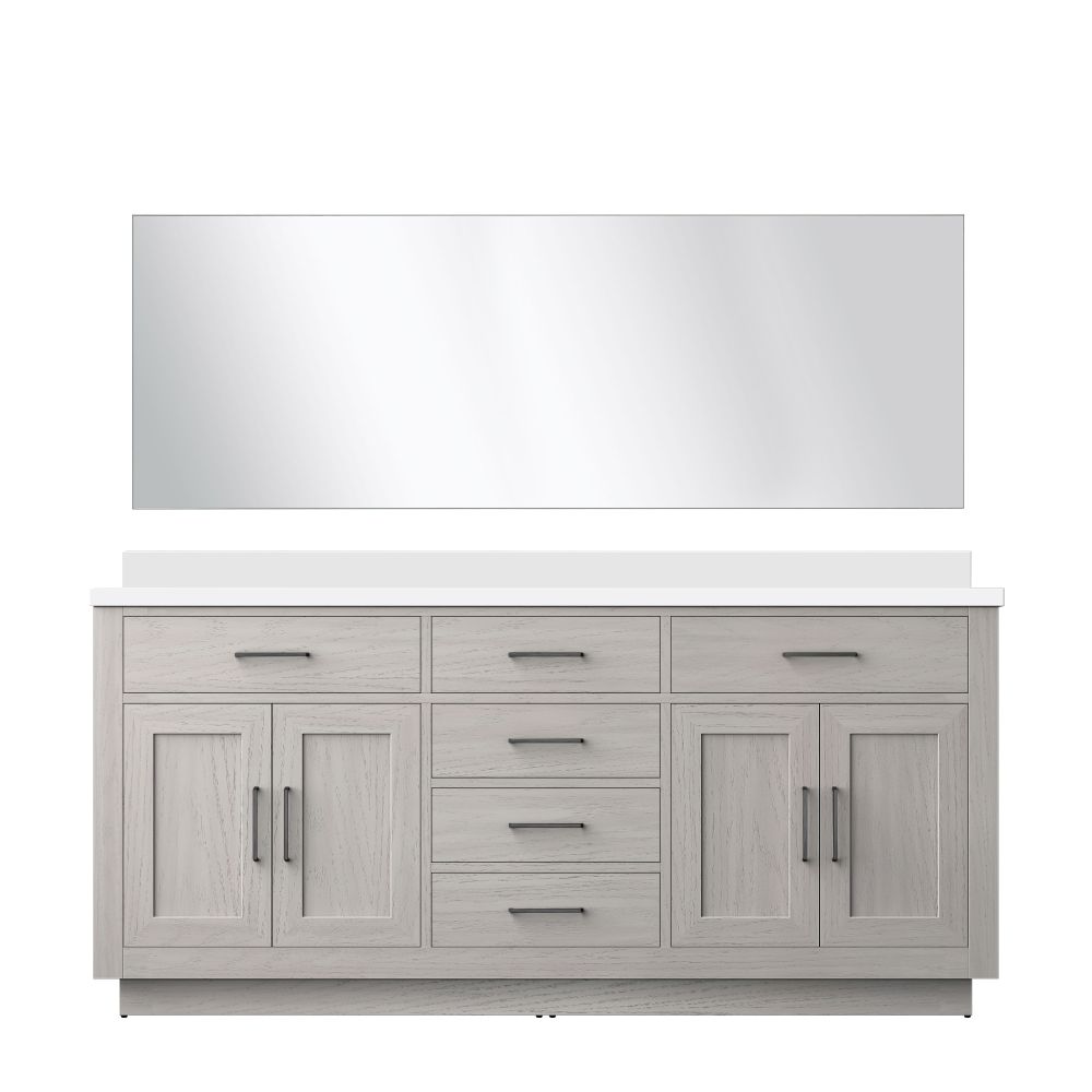 Abbey 72 in W x 22 in. D White Oak Double Bath Vanity Cultured Marble Countertop and 70 in Mirror