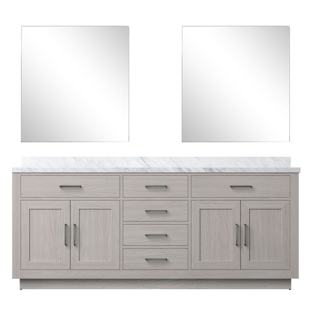 Abbey 80 in W x 22 in. D White Oak Double Bath Vanity Carrara Marble Countertop and 30 in Mirrors