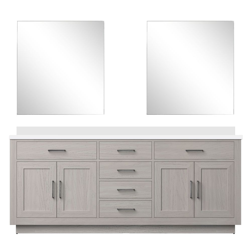 Abbey 80 in W x 22 in. D White Oak Double Bath Vanity White Quartz Countertop and 30 in Mirrors