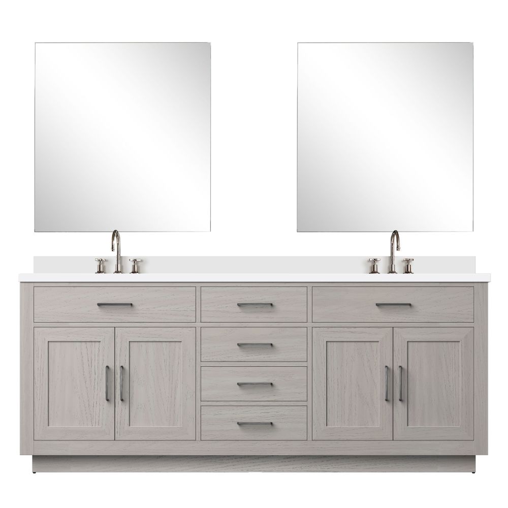 Abbey 80 in W x 22 in. D White Oak Double Bath Vanity Cultured Marble Countertop, 30 in Mirrors and Faucet Set