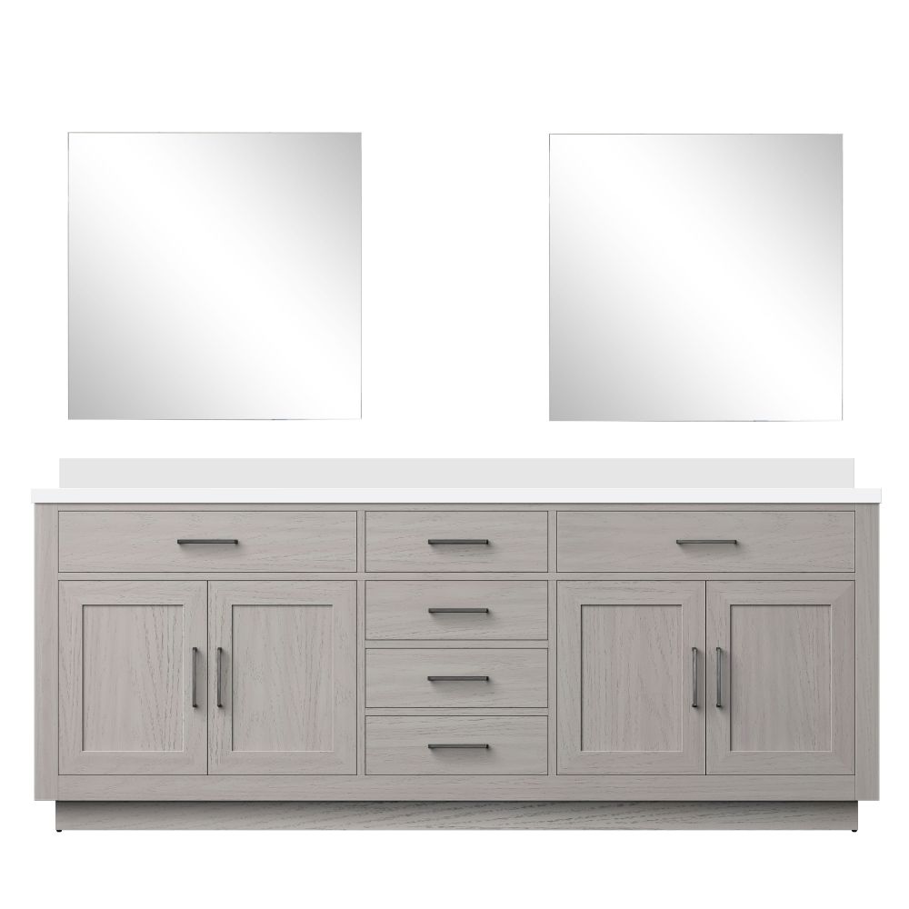 Abbey 84 in W x 22 in. D White Oak Double Bath Vanity Cultured Marble Countertop and 34 in Mirrors