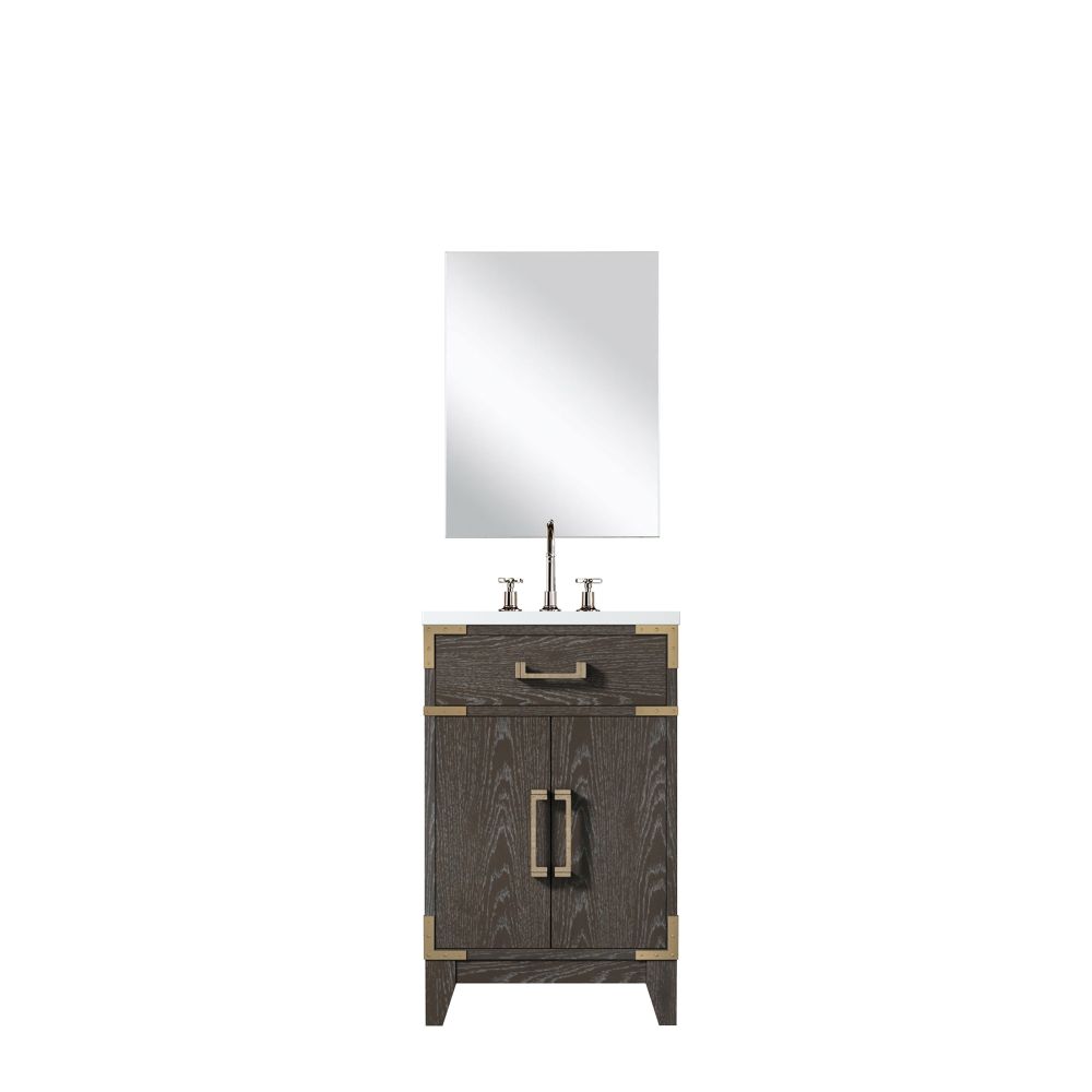 Laurel 20 in W x 18 in. D Brown Oak Single Bath Vanity Acrylic Countertop, 18 in Mirror and Faucet Set