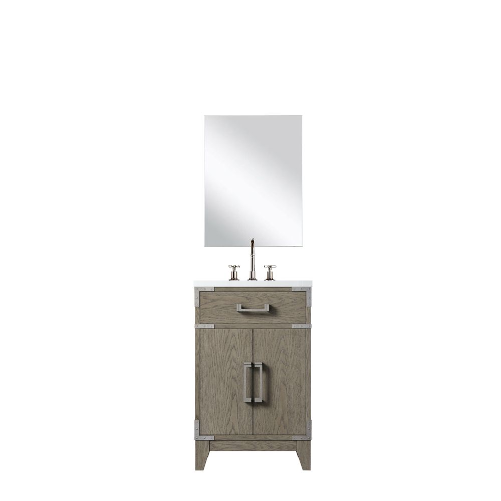 Laurel 20 in W x 18 in. D Grey Oak Single Bath Vanity Acrylic Countertop, 18 in Mirror and Faucet Set