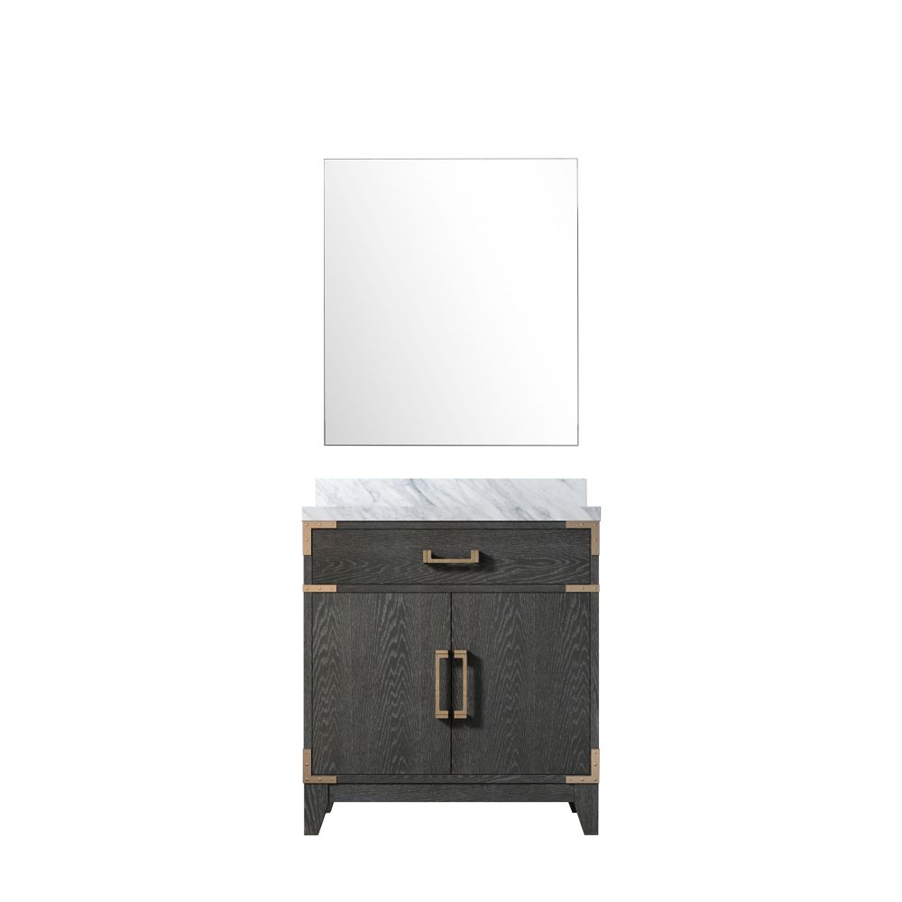 Laurel 30 in W x 22 in. D Black Oak Single Bath Vanity Carrara Marble Countertop and 28 in Mirror