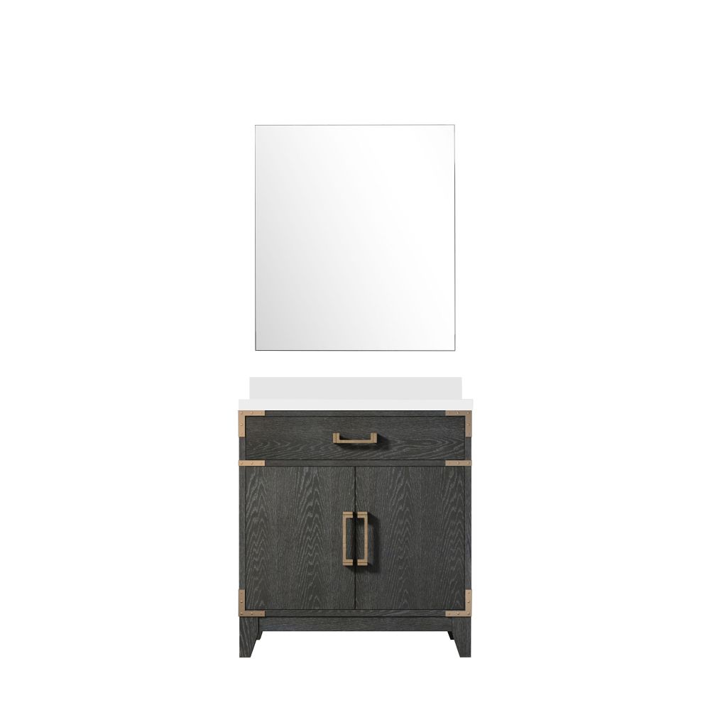 Laurel 30 in W x 22 in. D Black Oak Single Bath Vanity White Quartz Countertop and 28 in Mirror