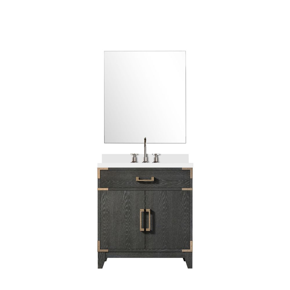 Laurel 30 in W x 22 in. D Black Oak Single Bath Vanity Cultured Marble Countertop, 28 in Mirror and Faucet Set