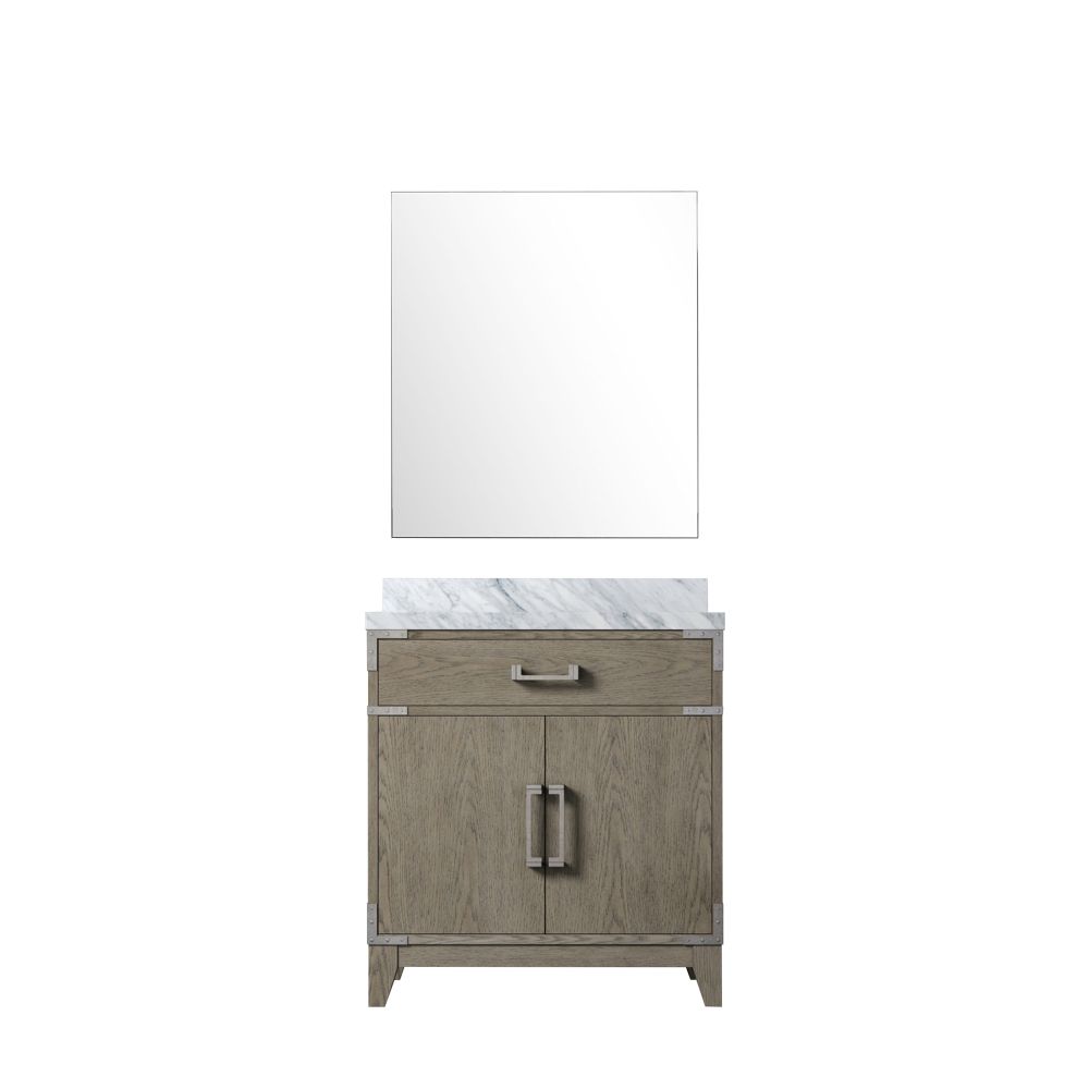 Laurel 30 in W x 22 in. D Grey Oak Single Bath Vanity Carrara Marble Countertop and 28 in Mirror