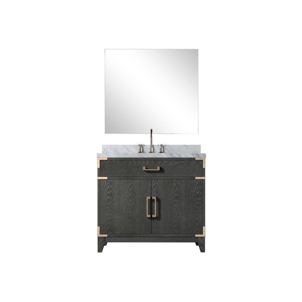 Laurel 36 in W x 22 in. D Black Oak Single Bath Vanity Carrara Marble Countertop, 34 in Mirror and Faucet Set
