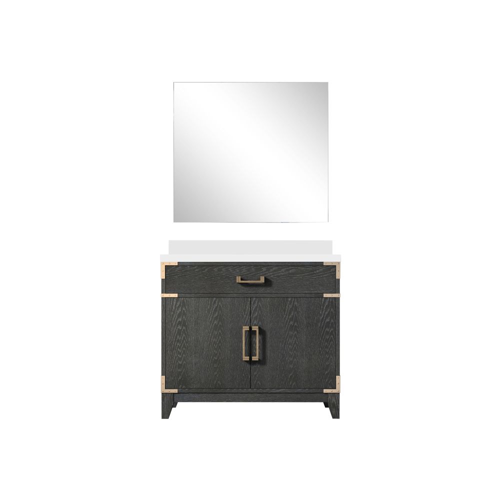 Laurel 36 in W x 22 in. D Black Oak Single Bath Vanity White Quartz Countertop and 34 in Mirror
