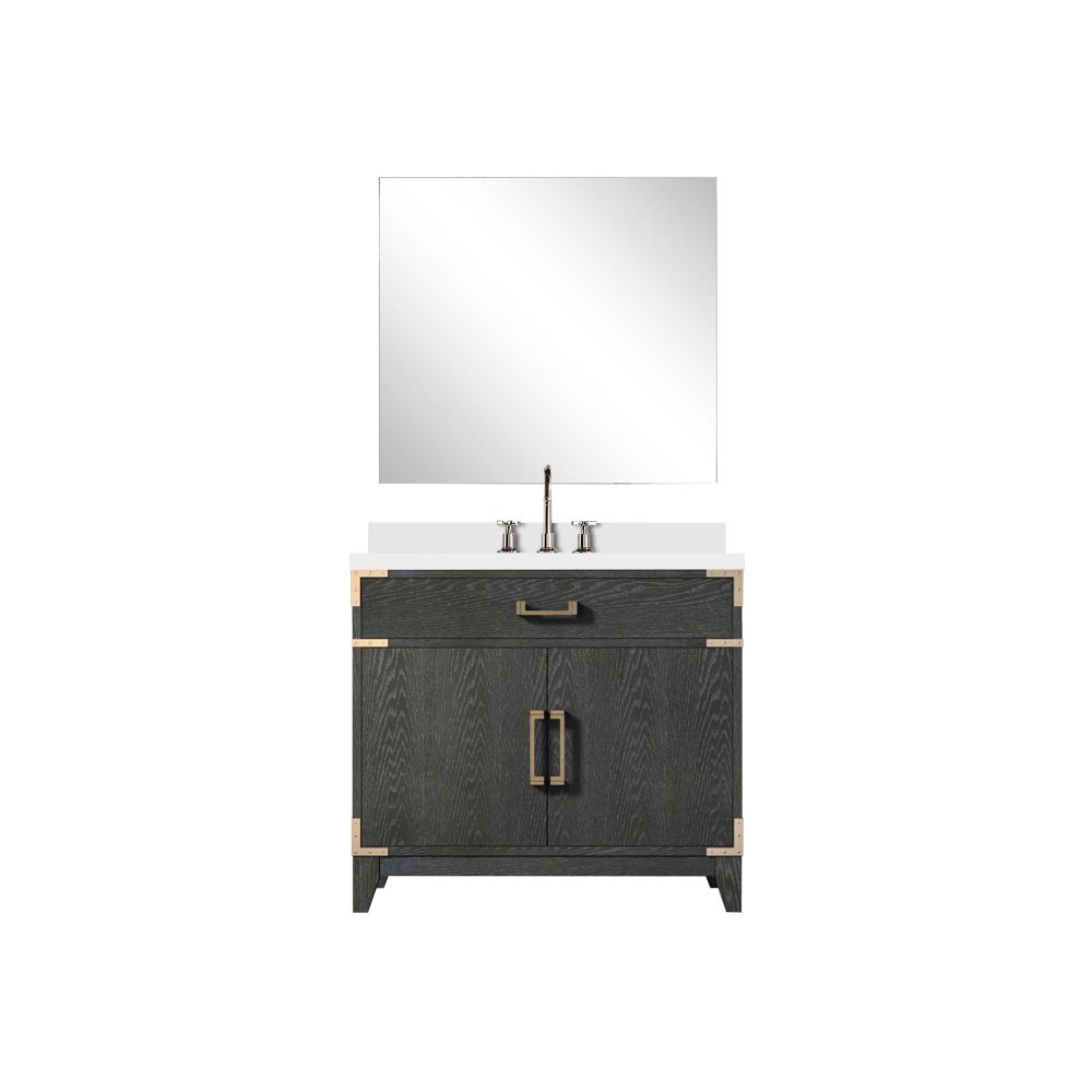 Laurel 36 in W x 22 in. D Black Oak Single Bath Vanity Cultured Marble Countertop, 34 in Mirror and Faucet Set