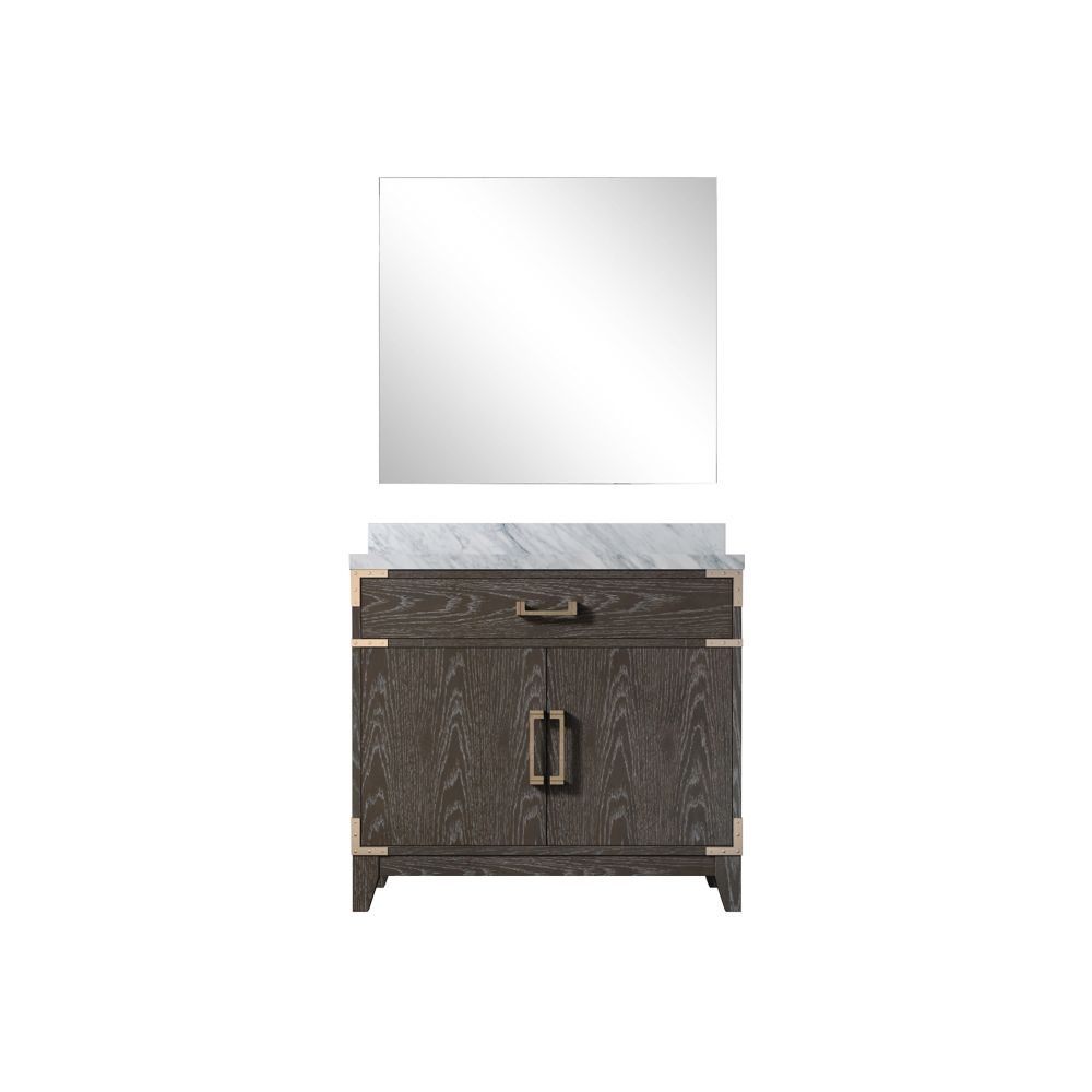 Laurel 36 in W x 22 in. D Brown Oak Single Bath Vanity Carrara Marble Countertop and 34 in Mirror