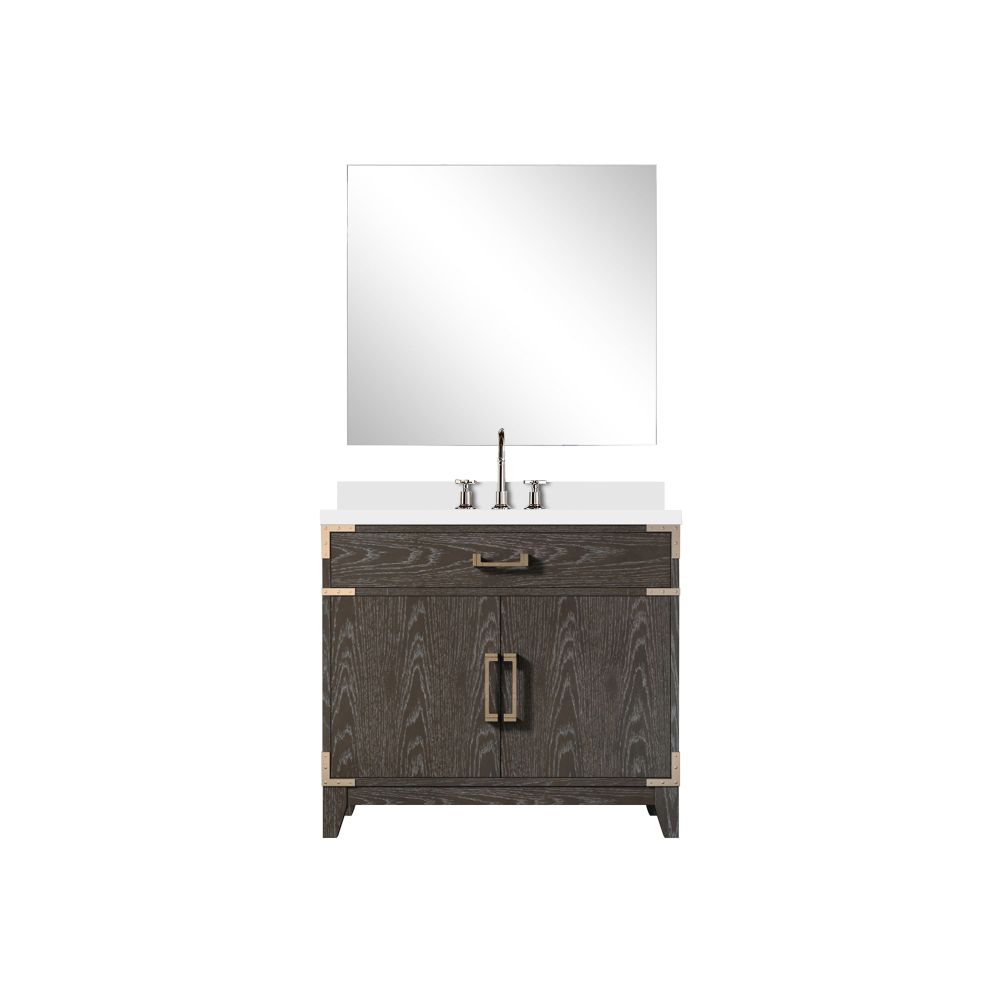 Laurel 36 in W x 22 in. D Brown Oak Single Bath Vanity Cultured Marble Countertop, 34 in Mirror and Faucet Set