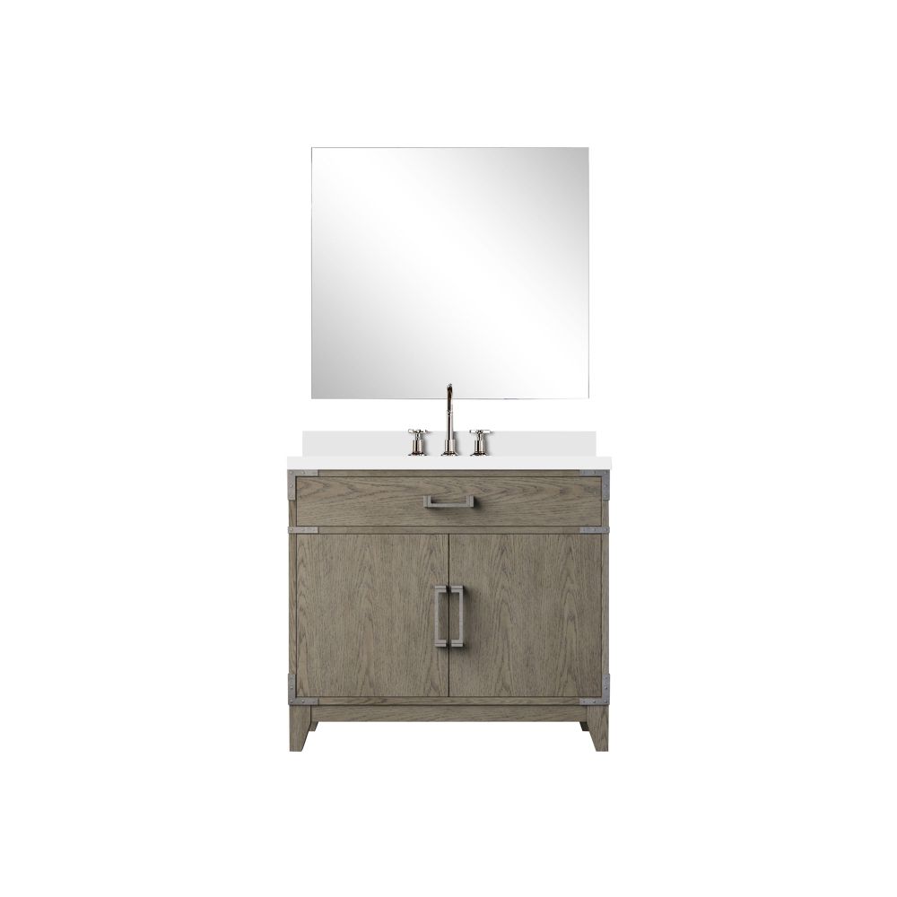 Laurel 36 in W x 22 in. D Grey Oak Single Bath Vanity Cultured Marble Countertop, 34 in Mirror and Faucet Set