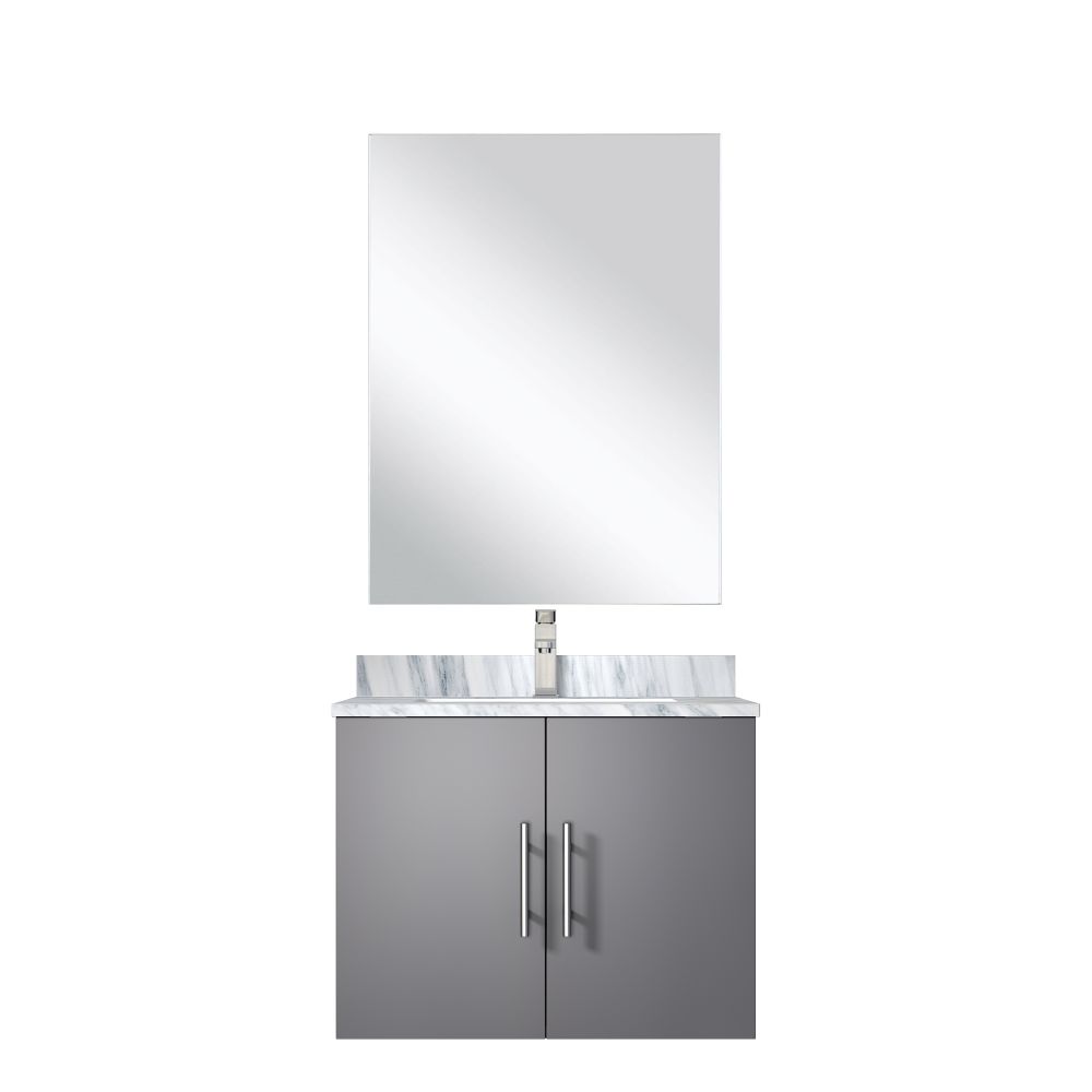 Geneva 24 in W x in. D Dark Grey Single Bath Vanity Carrara Marble Countertop, 18 in Mirror and Faucet Set