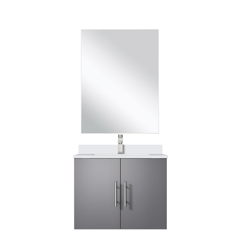 Geneva 24 in W x in. D Dark Grey Single Bath Vanity White Quartz Countertop, 18 in Mirror and Faucet Set