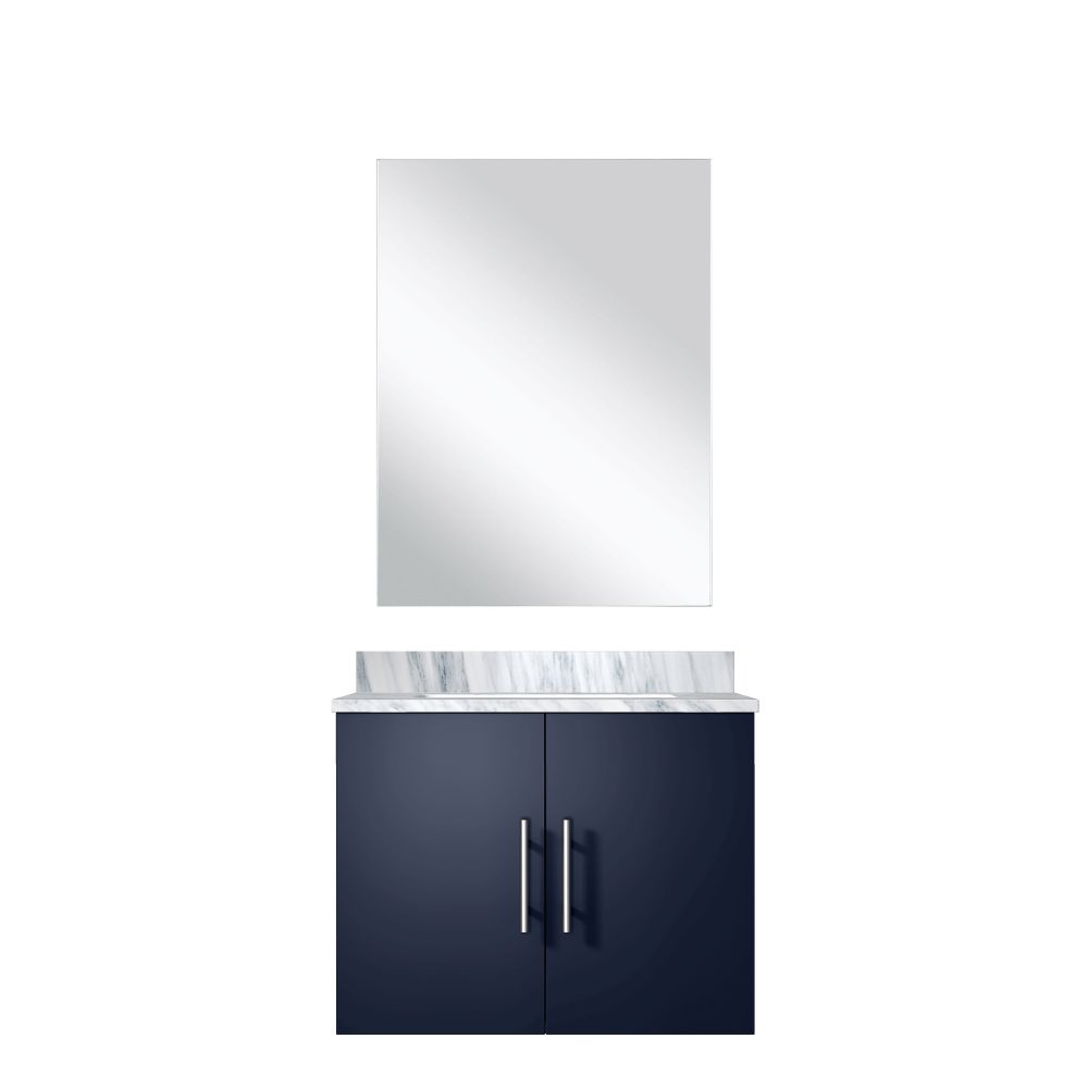 Geneva 24 in W x in. D Navy Blue Single Bath Vanity Carrara Marble Countertop and 18 in Mirror