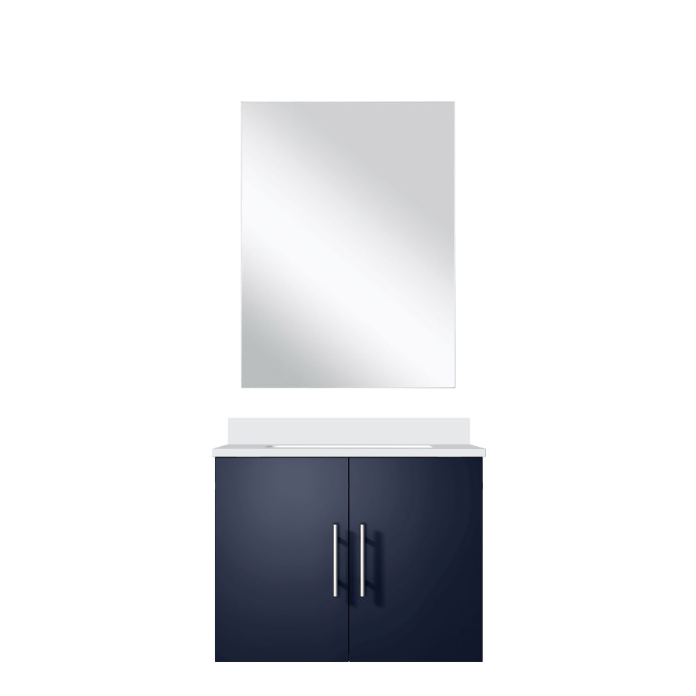 Geneva 24 in W x in. D Navy Blue Single Bath Vanity White Quartz Countertop and 18 in Mirror