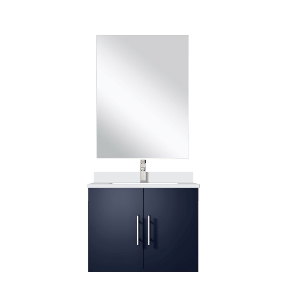Geneva 24 in W x in. D Navy Blue Single Bath Vanity Cultured Marble Countertop, 18 in Mirror and Faucet Set