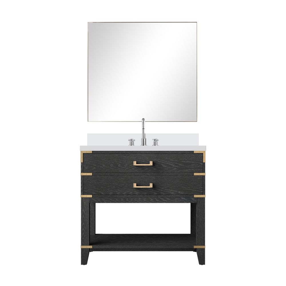 Norwalk 36 in W x 22 in. D Black Oak Single Bath Vanity Cultured Marble Countertop, 34 in Mirror and Faucet Set