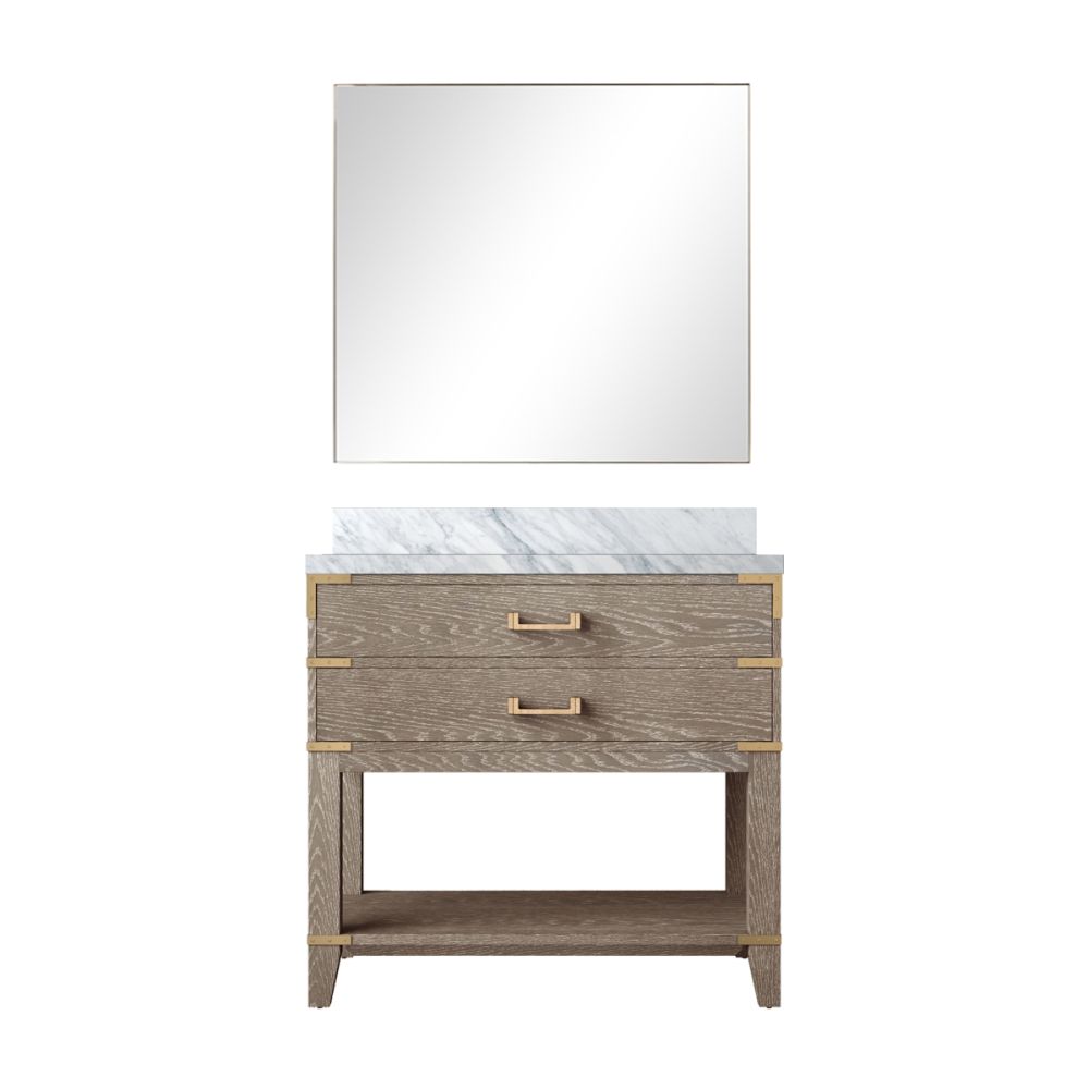 Norwalk 36 in W x 22 in. D Grey Oak Single Bath Vanity Carrara Marble Countertop and 34 in Mirror