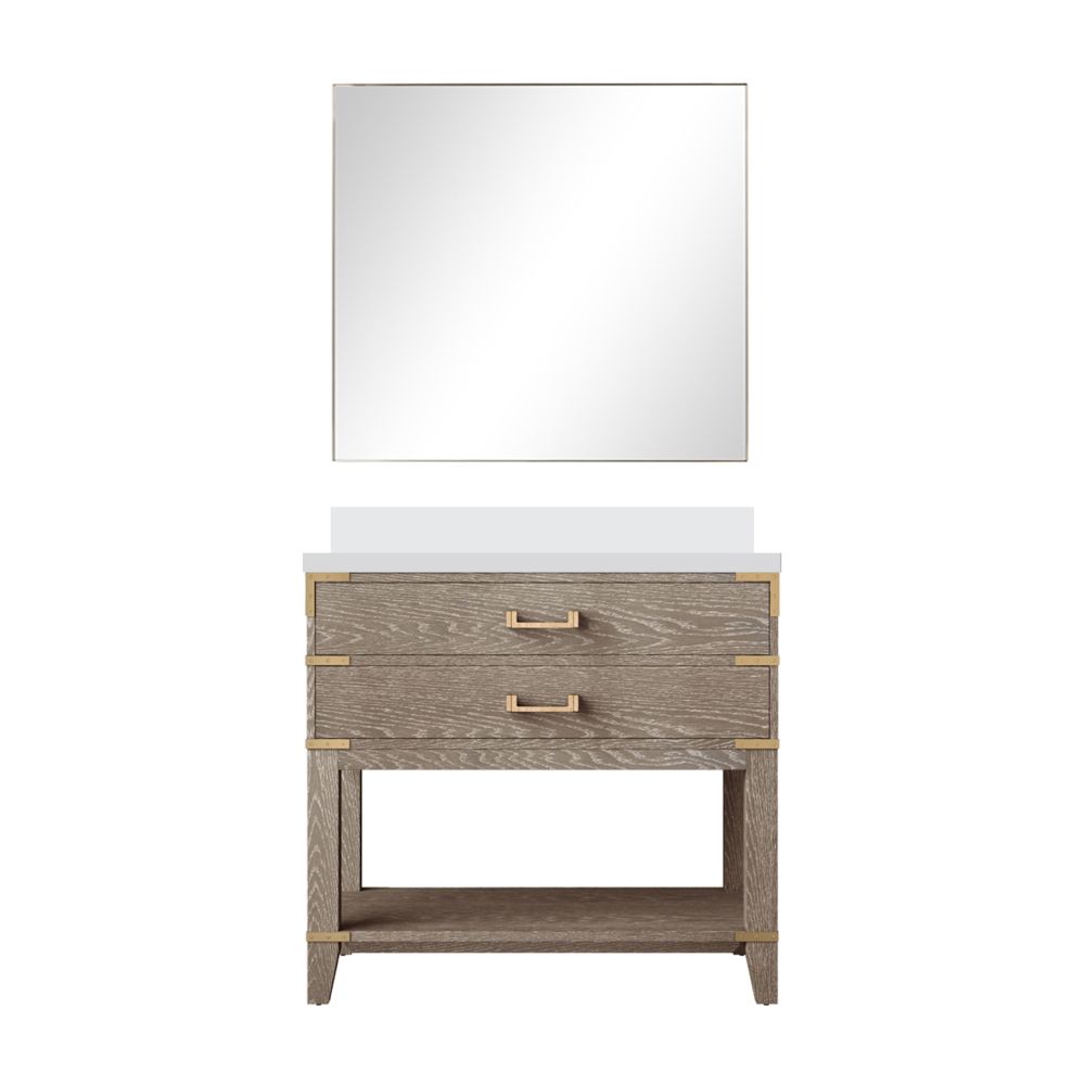 Norwalk 36 in W x 22 in. D Grey Oak Single Bath Vanity Cultured Marble Countertop and 34 in Mirror