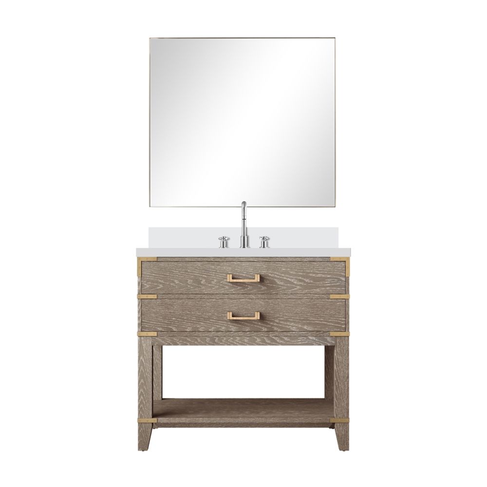 Norwalk 36 in W x 22 in. D Grey Oak Single Bath Vanity Cultured Marble Countertop, 34 in Mirror and Faucet Set