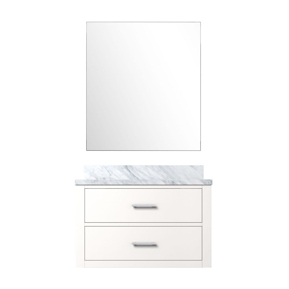 Castor 30 in W x 22 in. D White Single Bath Vanity Carrara Marble Countertop and 28 in Mirror