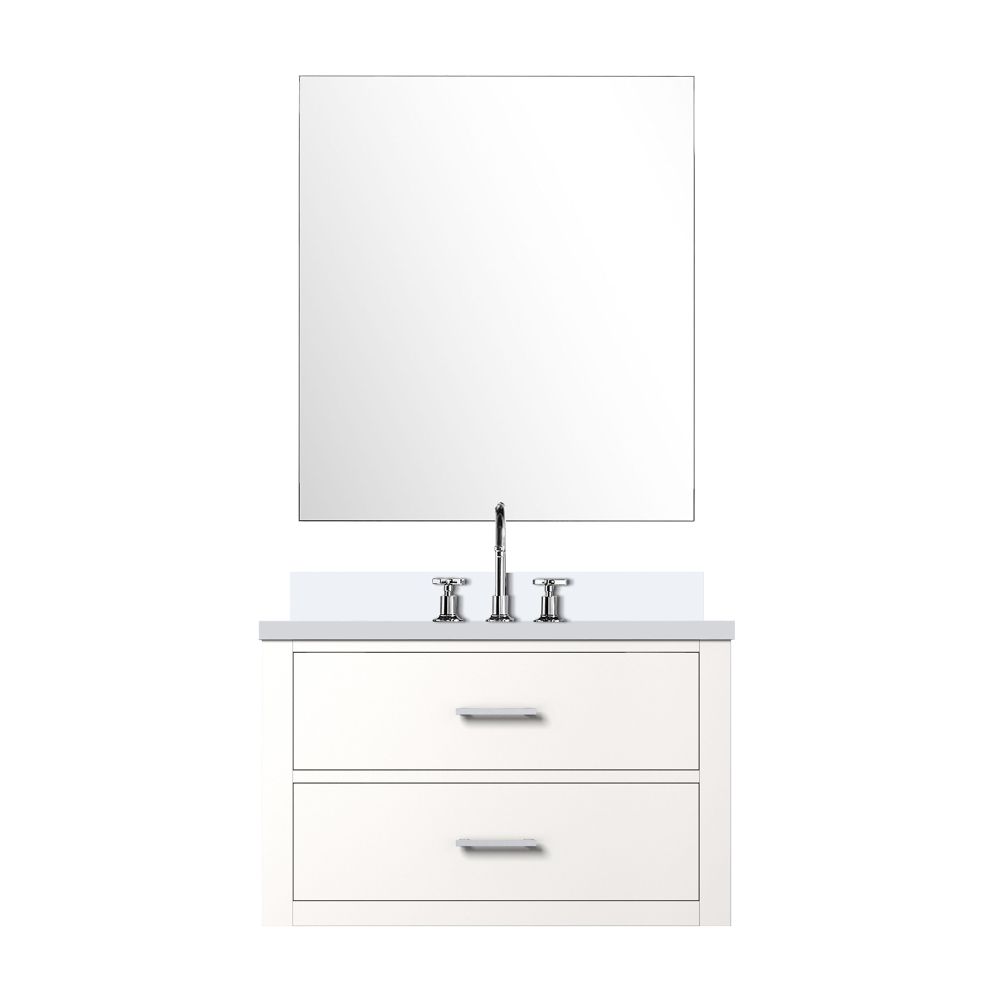 Castor 30 in W x 22 in. D White Single Bath Vanity White Quartz Countertop, 28 in Mirror and Faucet Set