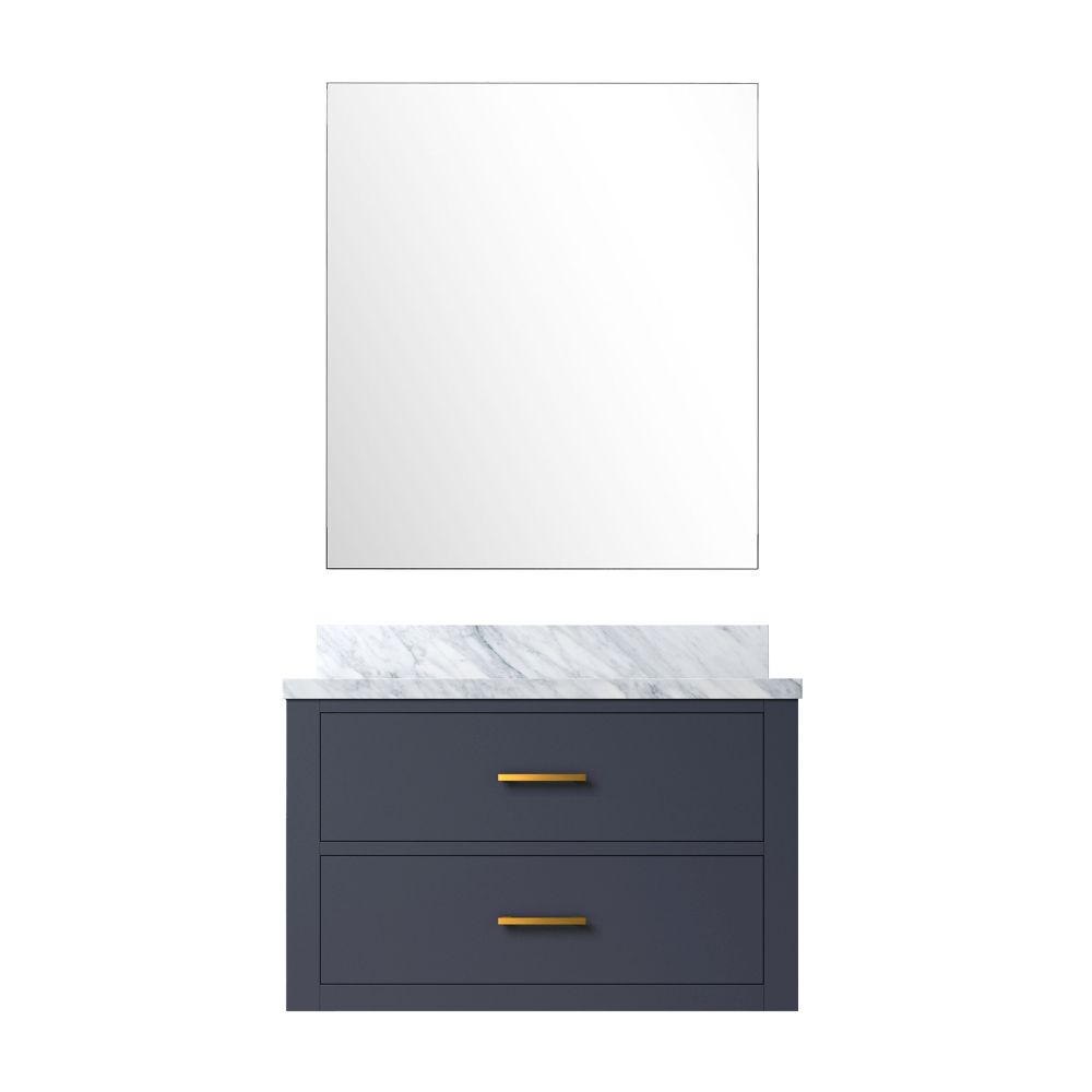 Castor 30 in W x 22 in. D Blue Single Bath Vanity Carrara Marble Countertop and 28 in Mirror