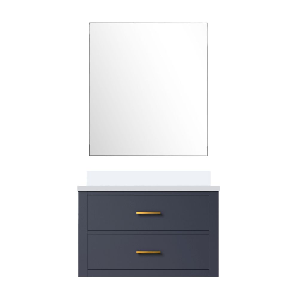 Castor 30 in W x 22 in. D Blue Single Bath Vanity White Quartz Countertop and 28 in Mirror