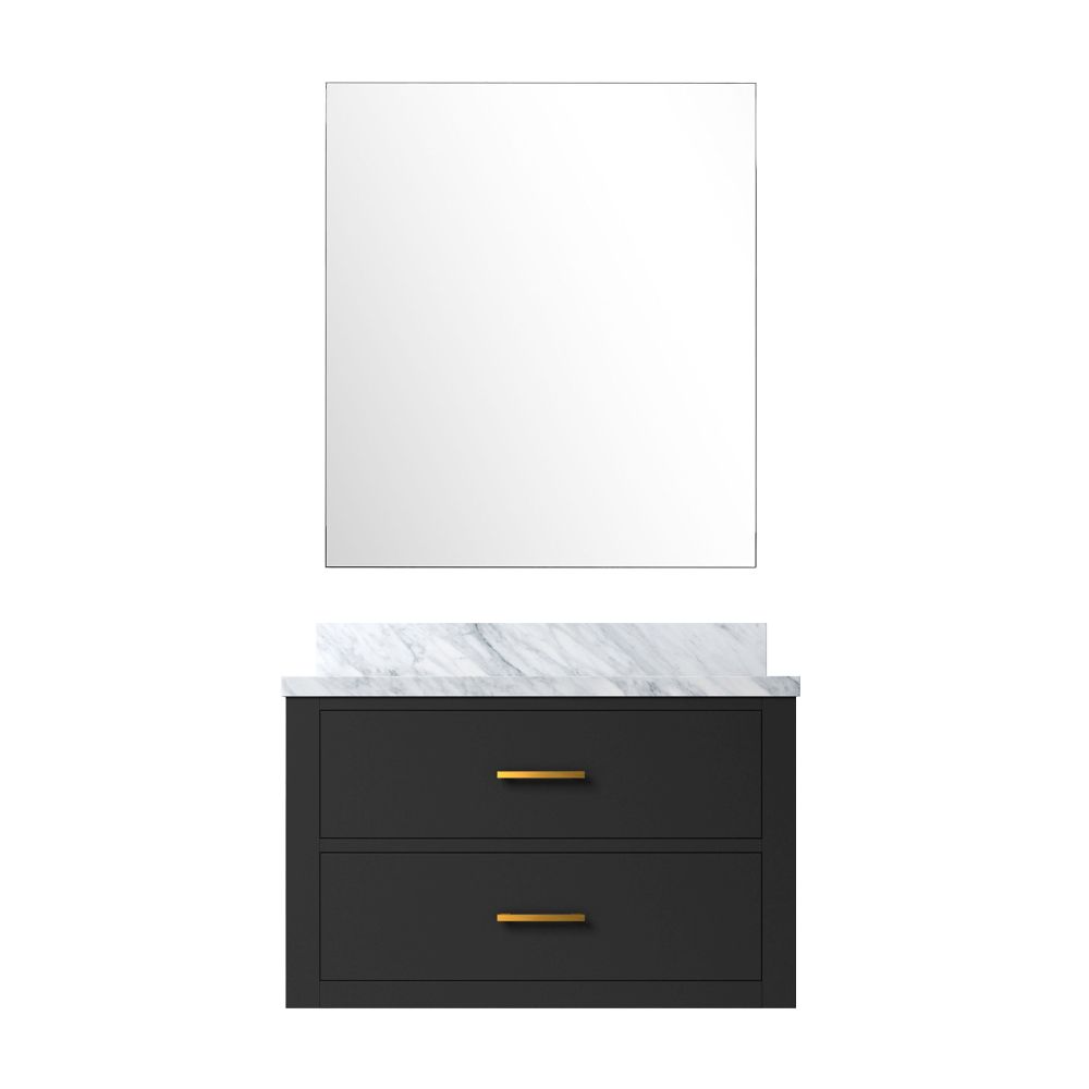 Castor 30 in W x 22 in. D Black Single Bath Vanity Carrara Marble Countertop and 28 in Mirror