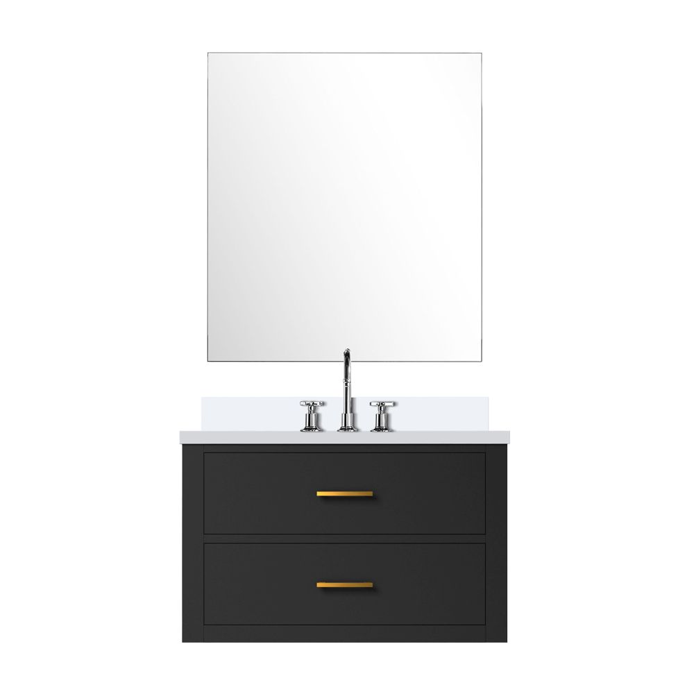 Castor 30 in W x 22 in. D Black Single Bath Vanity Cultured Marble Countertop, 28 in Mirror and Faucet Set