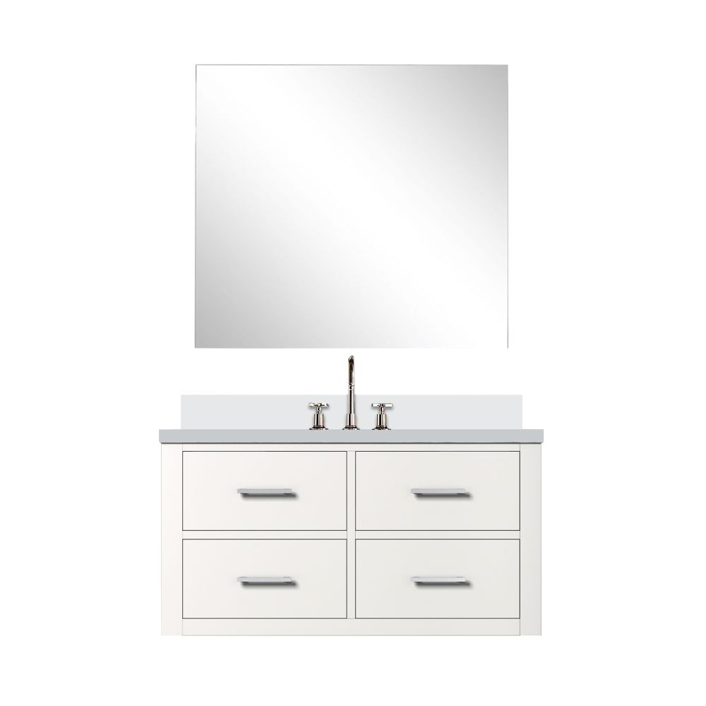 Castor 36 in W x 22 in. D White Single Bath Vanity White Quartz Countertop, 34 in Mirror and Faucet Set