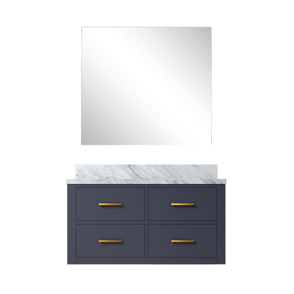 Castor 36 in W x 22 in. D Blue Single Bath Vanity Carrara Marble Countertop and 34 in Mirror