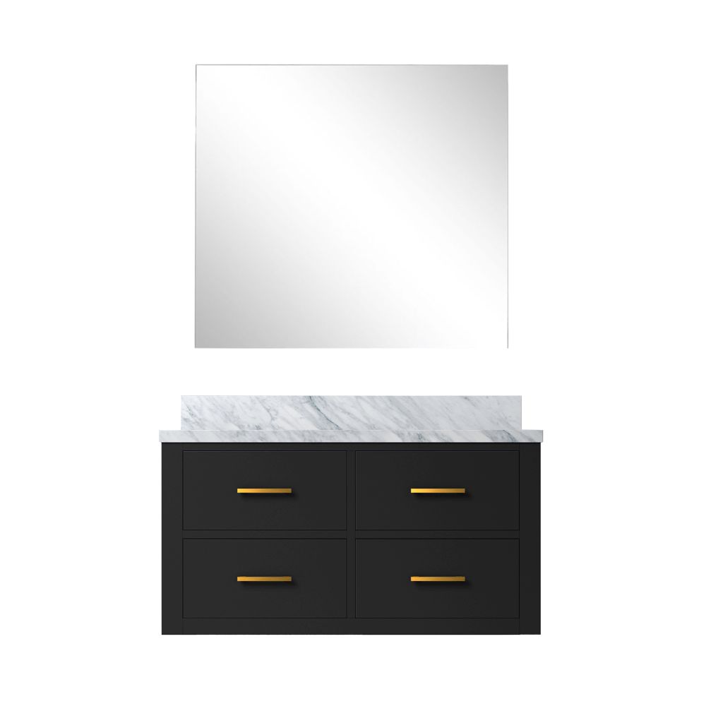 Castor 36 in W x 22 in. D Black Single Bath Vanity Carrara Marble Countertop and 34 in Mirror