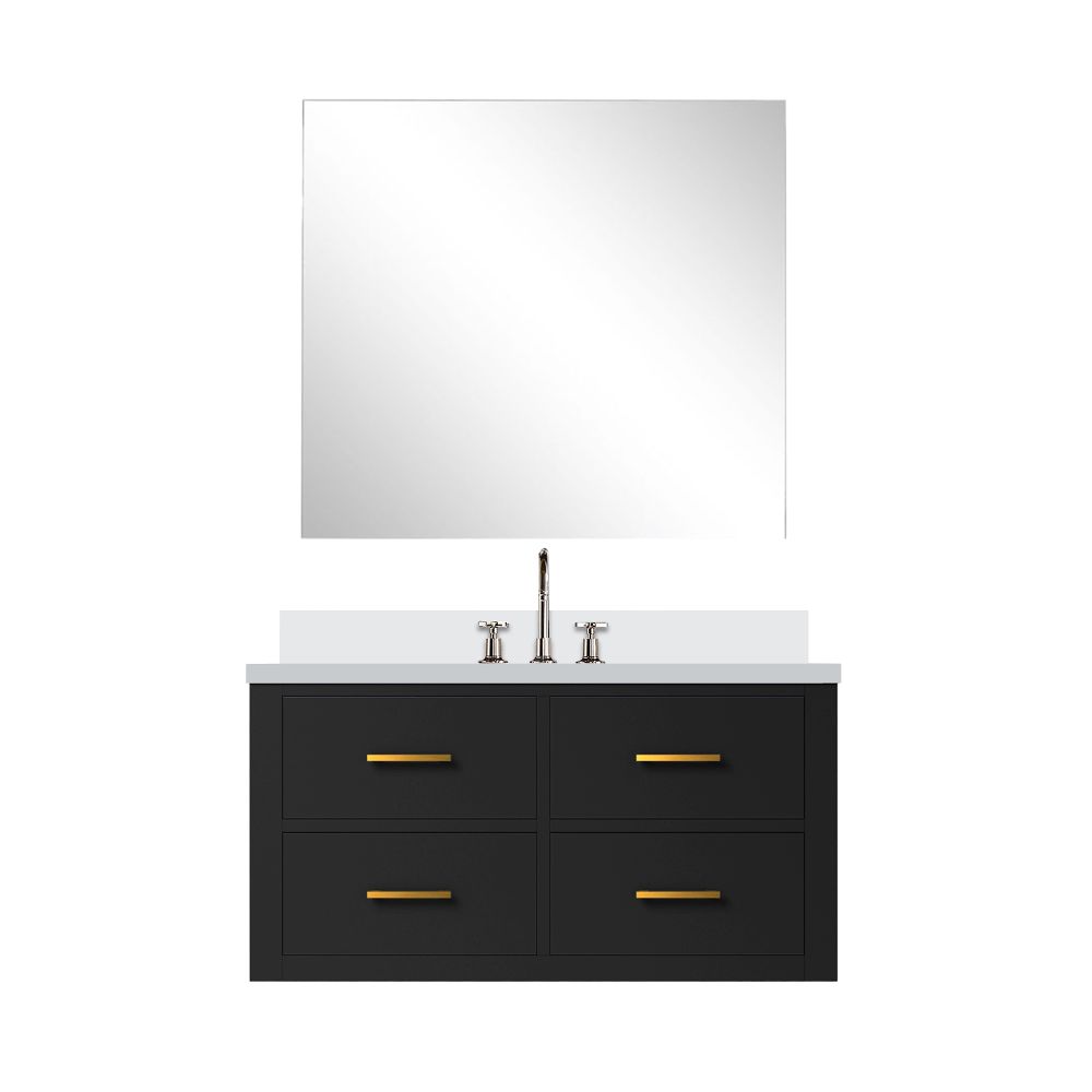 Castor 36 in W x 22 in. D Black Single Bath Vanity Cultured Marble Countertop, 34 in Mirror and Faucet Set