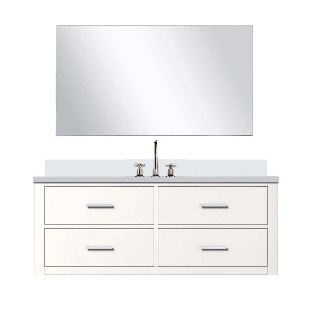 Castor 48 in W x 22 in. D White Single Bath Vanity White Quartz Countertop, 43 in Mirror and Faucet Set