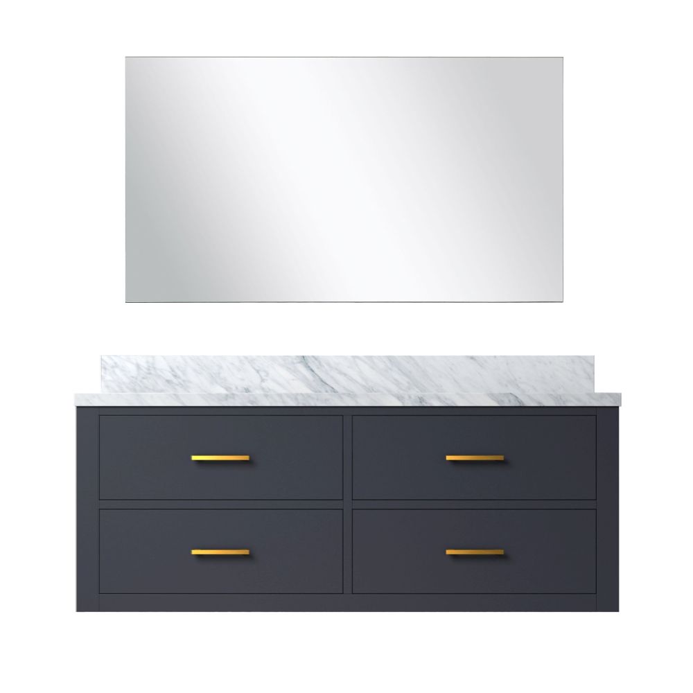 Castor 48 in W x 22 in. D Blue Single Bath Vanity Carrara Marble Countertop and 43 in Mirror