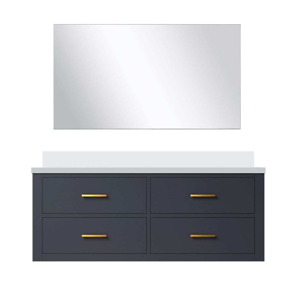 Castor 48 in W x 22 in. D Blue Single Bath Vanity White Quartz Countertop and 43 in Mirror