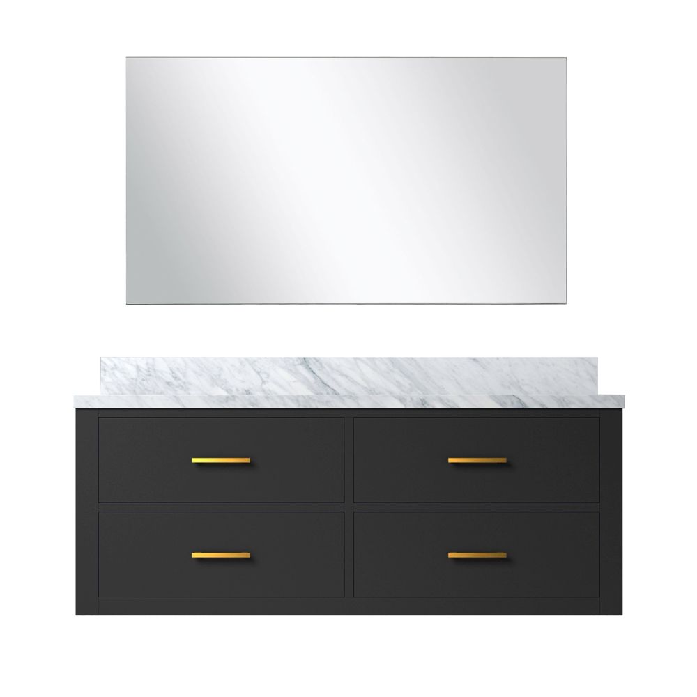 Castor 48 in W x 22 in. D Black Single Bath Vanity Carrara Marble Countertop and 43 in Mirror