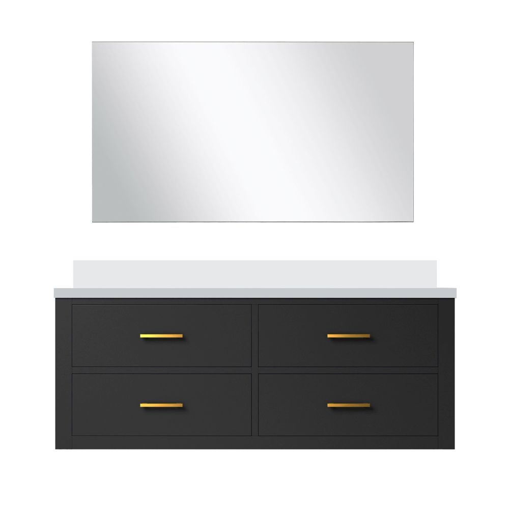 Castor 48 in W x 22 in. D Black Single Bath Vanity White Quartz Countertop and 43 in Mirror
